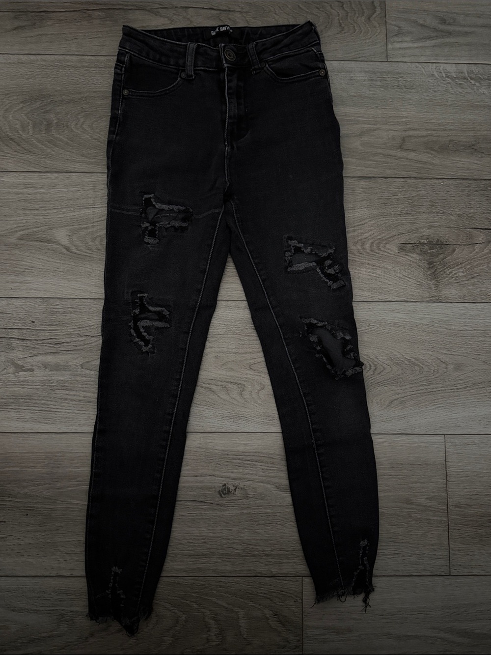 Black Distressed High-Rise Skinny Jeans